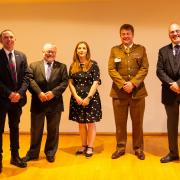 Celebration - The Essex Freemasons have now donated £15,500 to the Army Benevolent Fund.  Left to right: Simon Ferrier (ABF), Chris Hicks (Provincial Charity Steward), Alys Potter (ABF), Lt Col Ed Rankin (Garrison Commander, Colchester), Colin Felton