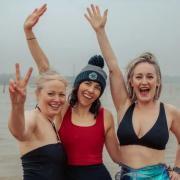 Success - The Manningtree Mermaids (Left to Right) Catherine Arnold, Anna Helm Baxter, and Helen Whitehead celebrating their success in getting bathing site designation for Manningtree Beach