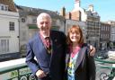 In the hotseat – Colchester Mayor John Jowers on the balcony of the town hall with his wife, Sue Jowers