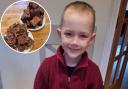 Talented baker - Percy Moss, 6, next to an inset image of his baked goods
