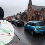 Gridlock - traffic was backed up from Brook Street to Wimpole Road on Tuesday morning