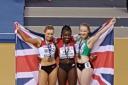Success - Colchester Harriers' Becky Jeggo (right) with her bronze medal at the British Indoor Championships
