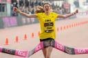 Golden girl - Colchester's Lyla Belshaw crosses the finish line at the Mini London Marathon