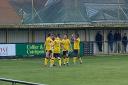 Home comfort - Stanway Rovers' players celebrate after scoring against Buckhurst Hill
