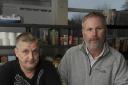 Appealing for help - Dave Sargent and Stuart Gibbs with empty storage boxes