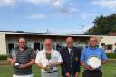 Silverware success - pictured from left are Jamie King, who won the Paul Partridge Trophy, club champion Eric Bushell, club captain Keith Morris and category three and four championship winner Steve Lyons