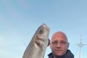 Successful spell - Gary Coward with his biggest bass, caught on a squid bait from Clacton Pier
