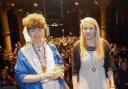 Caroline Lawrence with Colchester actress Millie Binks at their talk on Roman life