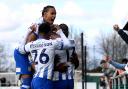 Team spirit - Colchester United's players celebrate after scoring at Sutton United