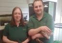 Dave and Helen Lowbridge with Gerald, their Dumeril's Boa