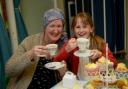Helen and Natalie Pepper enjoy a tea party at Colne Engaine Primary School