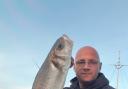 Successful spell - Gary Coward with his biggest bass, caught on a squid bait from Clacton Pier