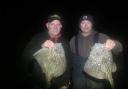 Double delight - Colchester Sea Angling Club members Gary Hambleton and Neil Cocks with two thornback rays from their latest club match