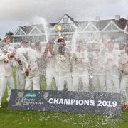 Essex players celebrate with the Championship Trophy during Somerset CCC vs Essex CCC, Specsavers County Championship Division 1 Cricket at The Cooper Associates County Ground on 26th September 2019.