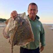 JW 05 Jul 2020 angling john popplewell angling Mark Oxley with a large thornback ray from the Frinton beaches caught on squid bait
