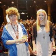 Caroline Lawrence with Colchester actress Millie Binks at their talk on Roman life