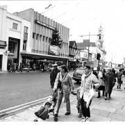 People visiting Colchester High Street in the 1980s
