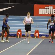 Sprint star - Charlie Dobson (white vest) in action alongside American sprinter Mike Rodgers at the Muller Indoor Grand Prix Picture: JAMES RHODES