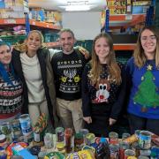 Group - Left to right: Amy Perridge, Stacey Solomons, Jacob Forman, Sidnae-Rose Smith, Lucy Wilson from the foodbank