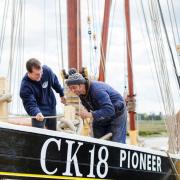 Funding - Tom Curtis and Simon Whitehouse from The Pioneer Sailing Trust working on the CK18 Pioneer due to funding from the National Lottery Heritage Fund