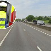 Location - a street view image of the M11 and an inset image of an Essex Police officer