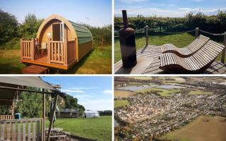 Camping - (Clockwise top left) The Pretty Thing campsite, Lee Wick Farm Cottages and Glamping,  Alresford village, and Woodchests Glamping