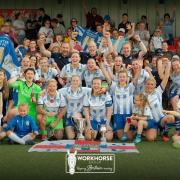 Magic moment - Colchester United Women celebrate after winning the Essex Women's League Cup to complete a fine league and cup final