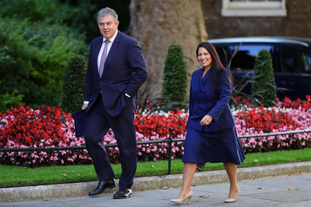 Gazette: Priti Patel and Brandon Lewis heading to Boris Johnson's first cabinet meeting. Picture by Aaron Chown/PA 