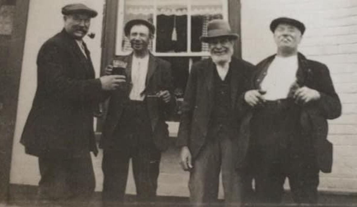 Such characters - this photo was taken outside The Waggon pub, in Wix, prior to 1948. The bearded man (second from the right) is Alfred Gilbert, of Rose Cottage, Goose Green, Wix. He was the stepfather of Mrs Sharpes grandmothers first husband, Willia