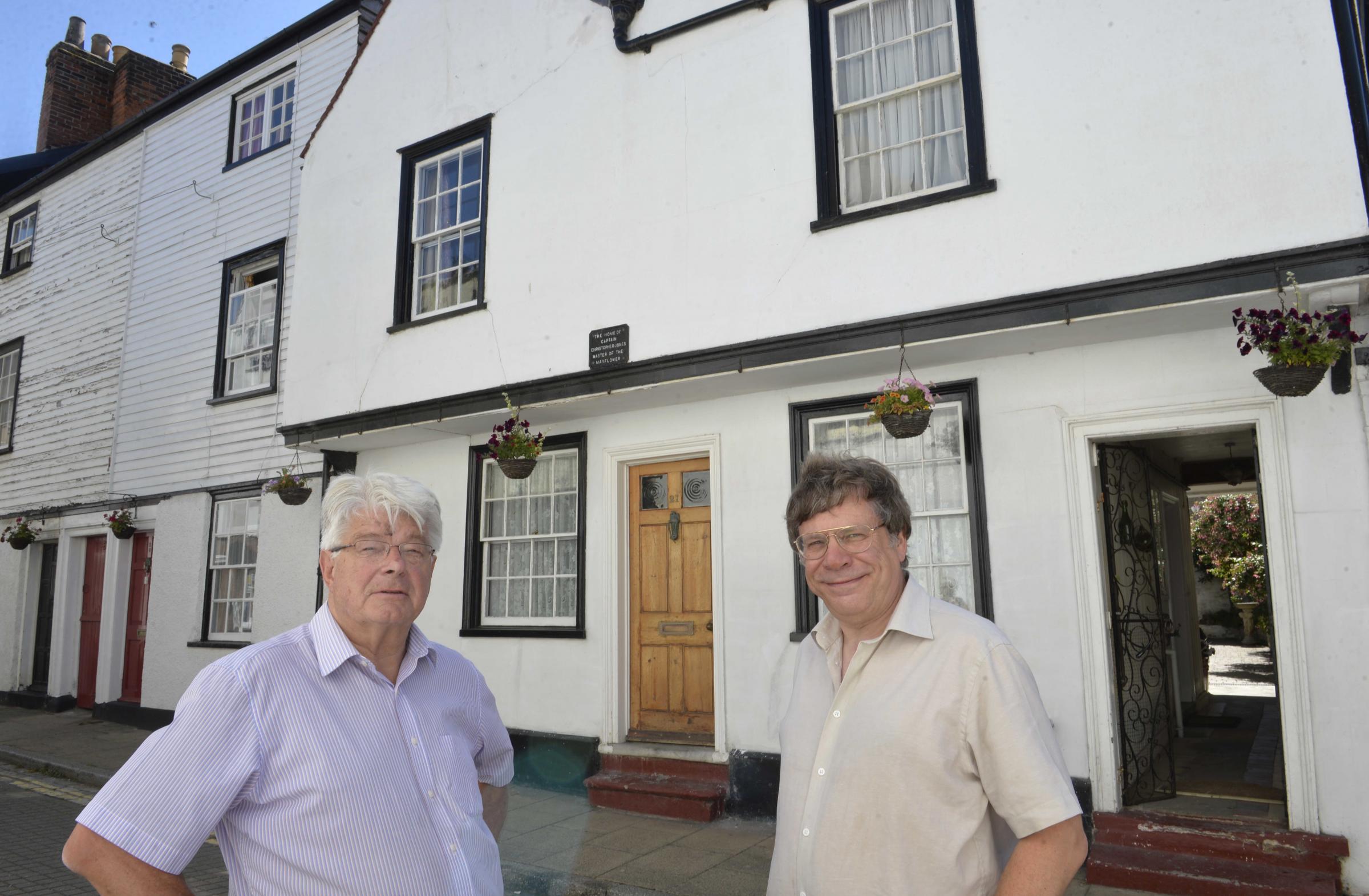 Stephen Dixon is restoring his home in Kings Head Street in Harwich, former home of Christopher Jones, Captain of the Mayflower..Stephen (right) with Terry Gregson from the Society Protecting Ancient Buildings..