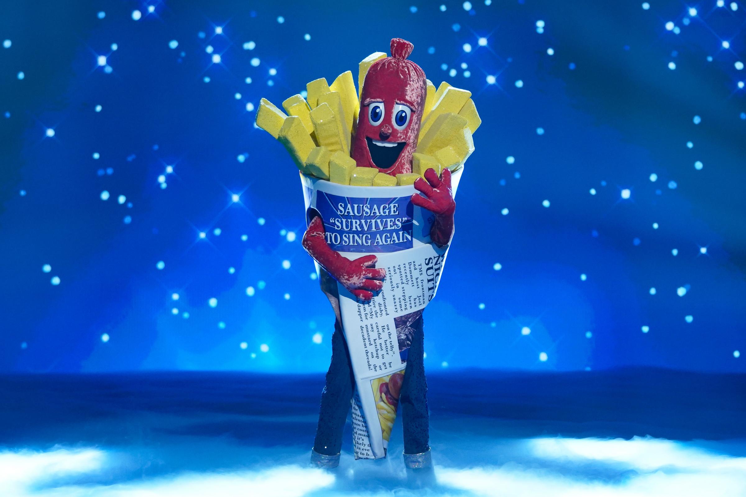 Could Sausage on the Masked Singer be Stacey Solomon? Picture: Bandicoot TV