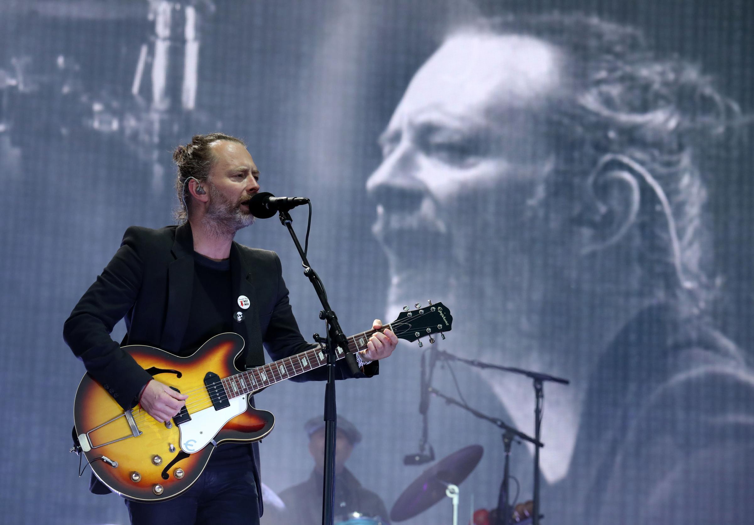 File photo dated 07/07/17 of Thom Yorke from Radiohead performing on the main stage at TRNSMT festival in Glasgow. A sketchpad used by Radiohead to carve out ideas for their second album The Bends could fetch over £10,000, when it is sold at Ome