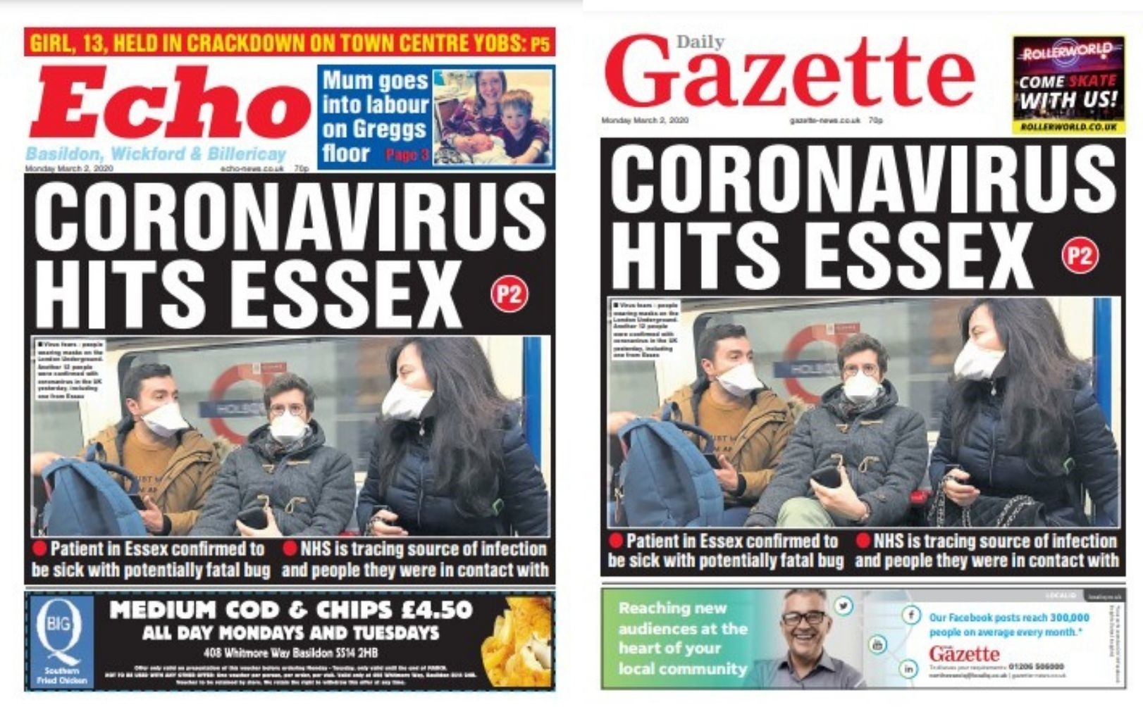 Mondays front pages for the Echo and Gazette