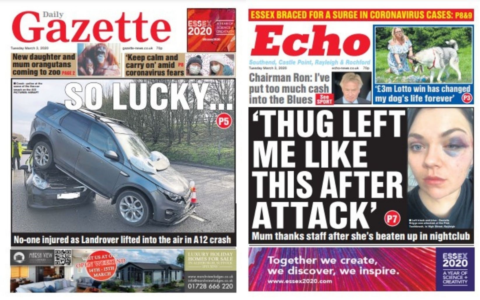 Tuesdays front pages for the Echo and Gazette