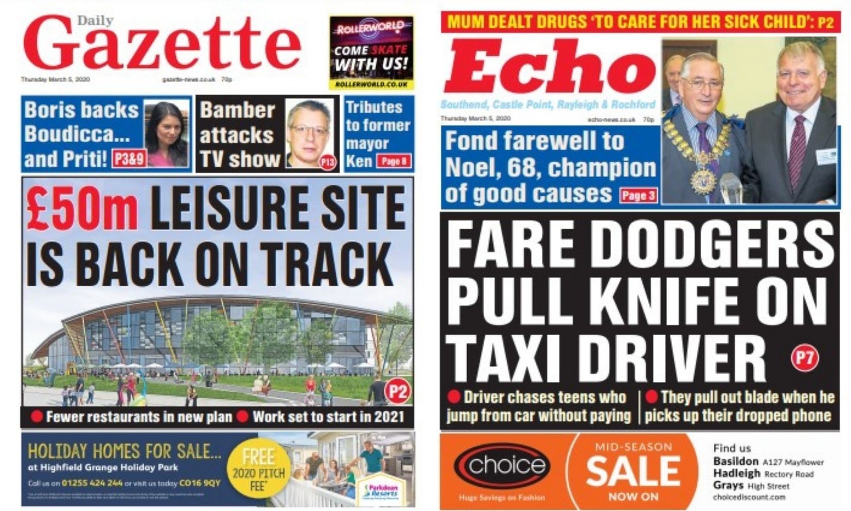 Thursdays front pages for the Echo and Gazette