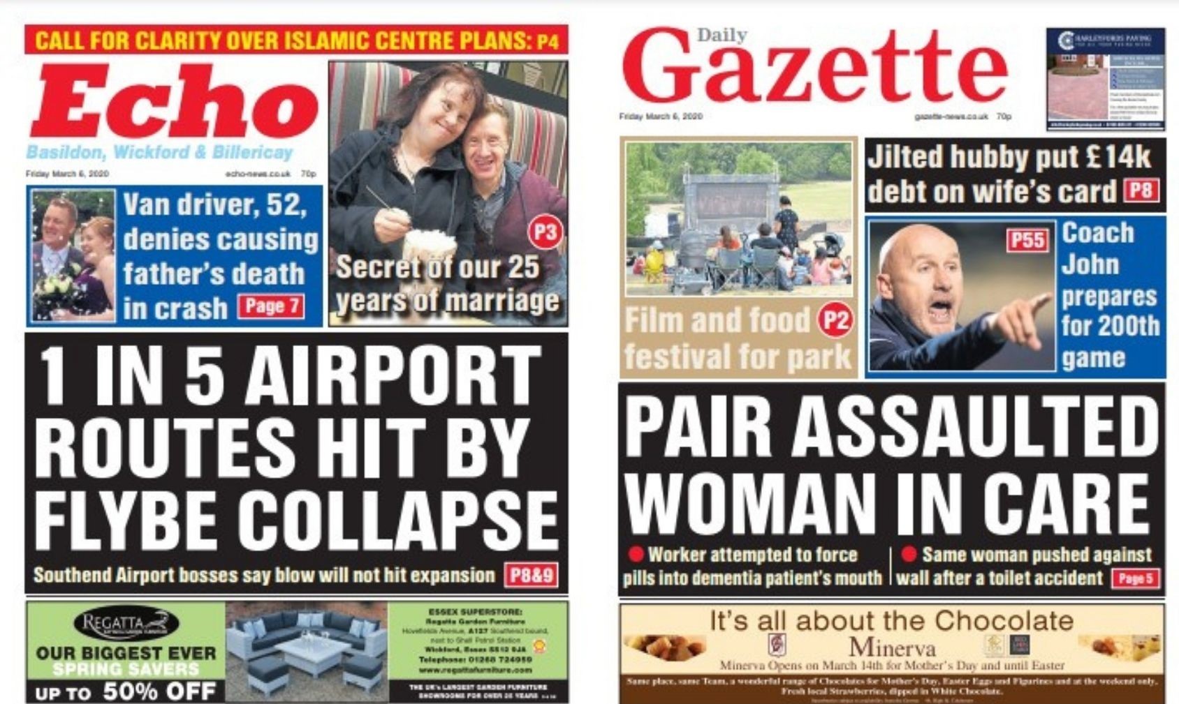 Fridays front pages for the Echo and Gazette