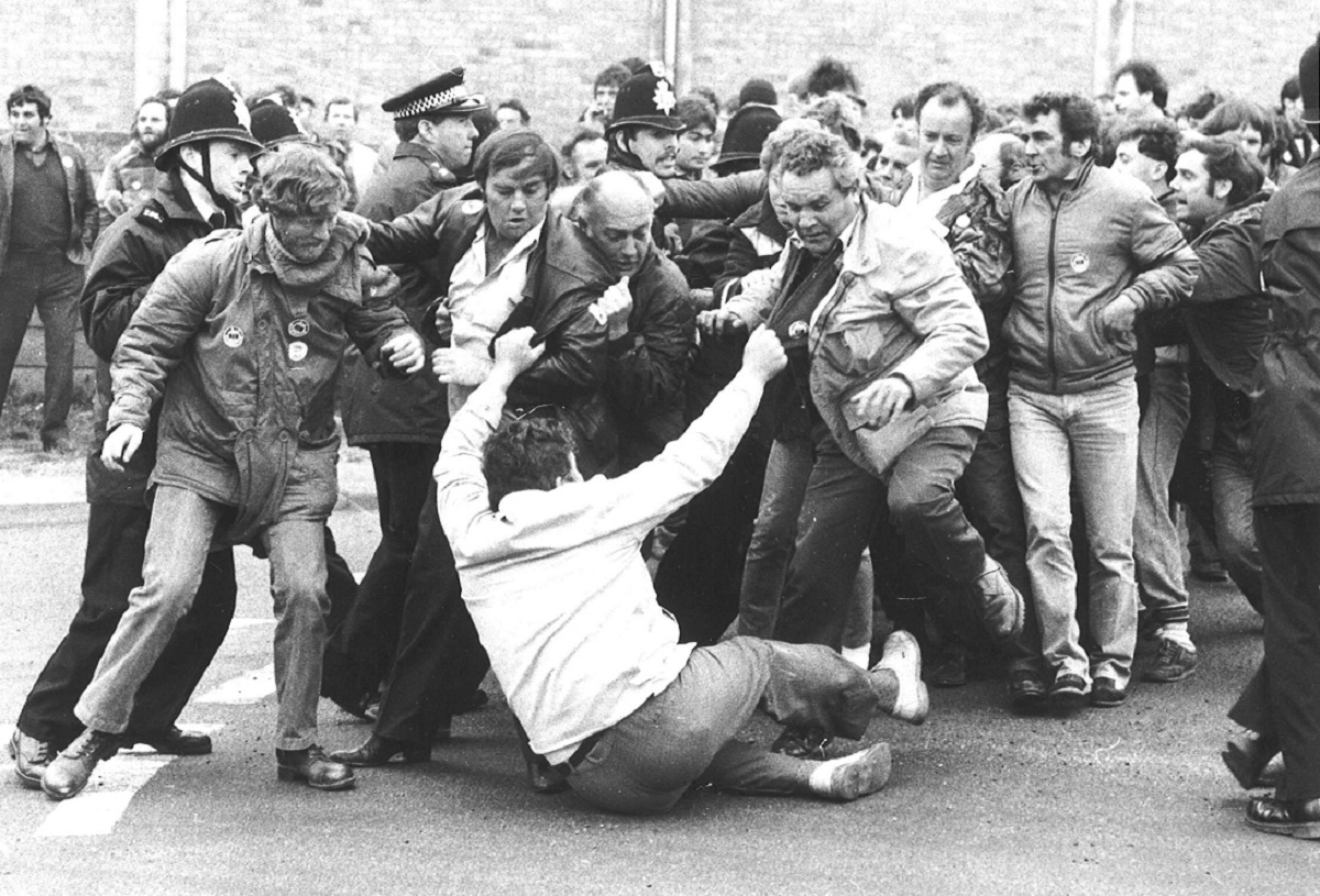 Clashing with police - this extraordinary picture was taken in Wivenhoe, in April 1984. It shows police clashing with protestors during miners strikes that flared up across the UK, as remembered by David Mitchell. It was part of major industrial action