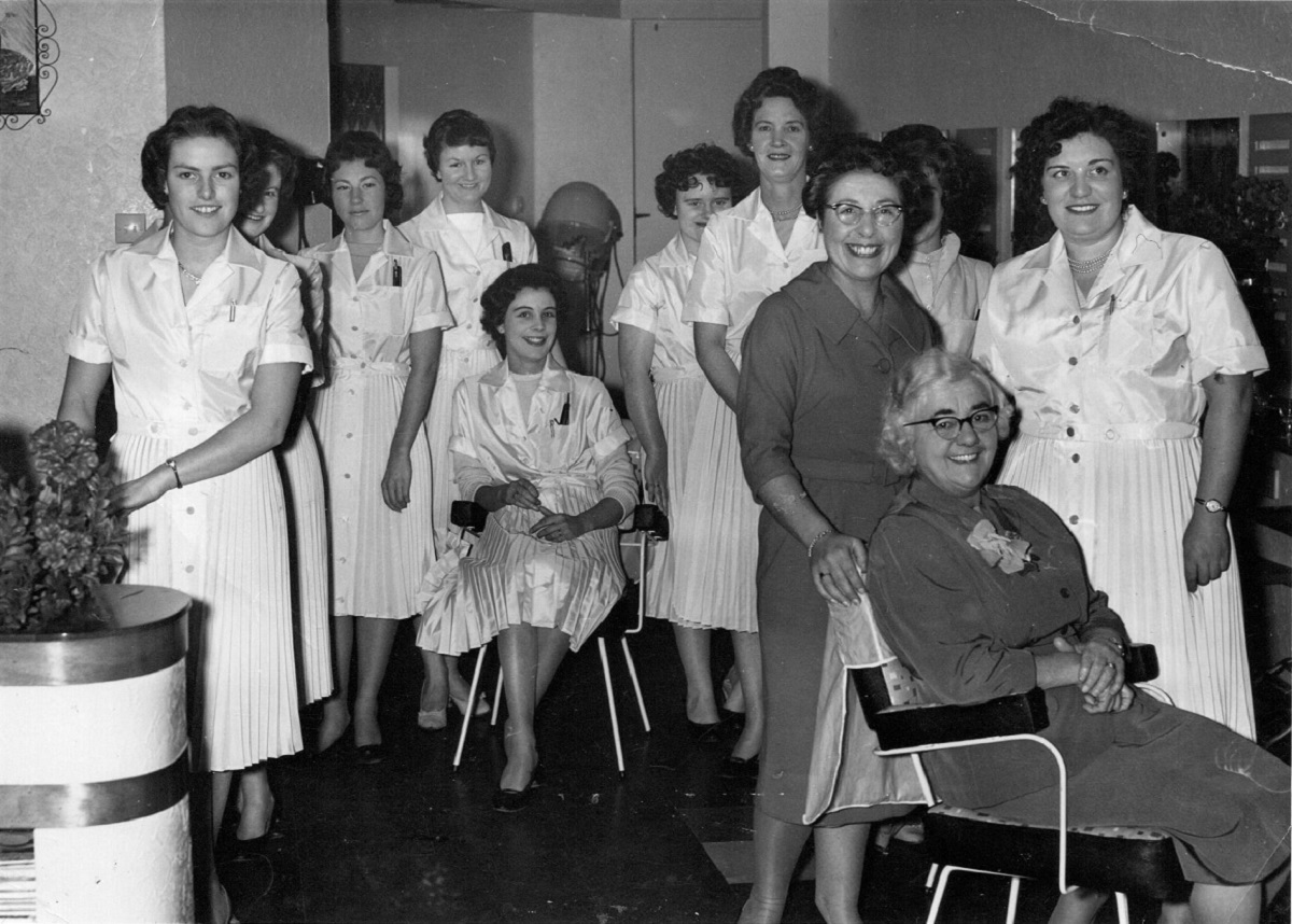 Top of the crops - Maureen and her hairdressing colleagues in 1958. Maureen is on the left in the front row