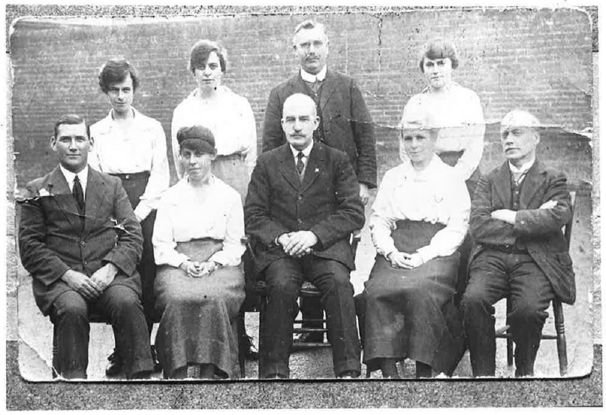 Leading by example - this picture was taken in the 1920s and is of staff from the blue coat school, in Colchester. Blue coat schools were for the children of poor families. Pictured from left, standing, are Miss Arnold, Miss Peake, Mr Lucas and Miss