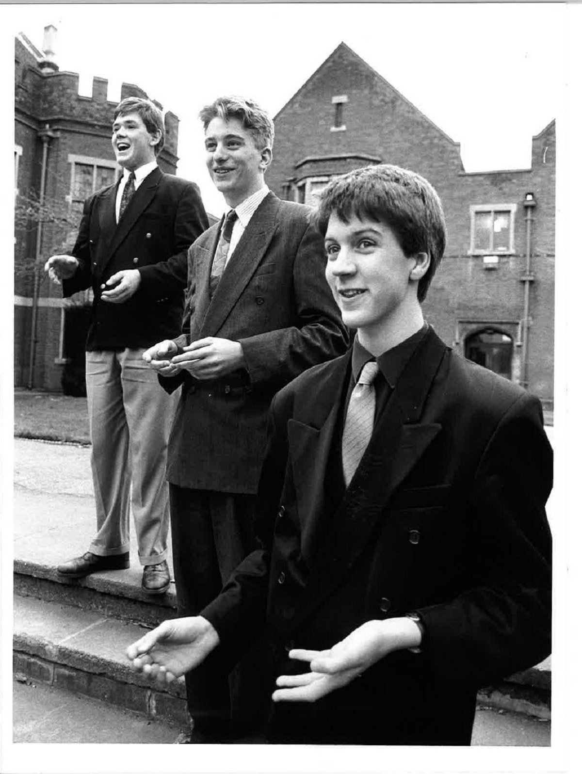 Making their point - pictured from left are David Welch, Ben Clasper and Ian Bird, who reached the final of a public speaking competition in March 1992