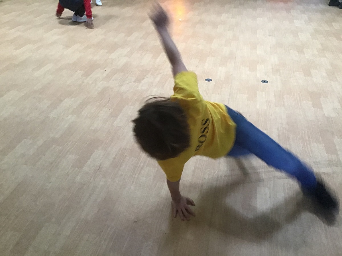 Showing them how its done - Robbie Howard, ten, busts out some break dancing moves