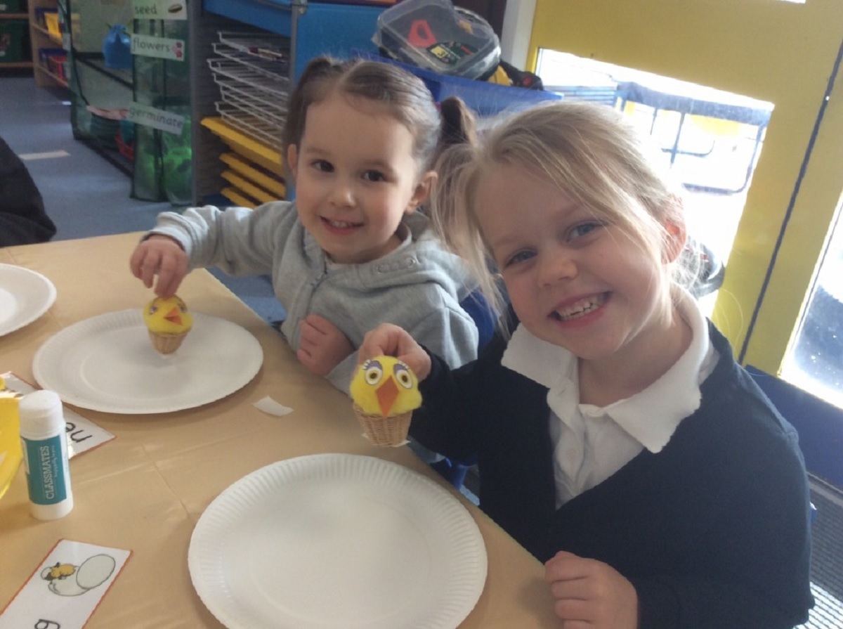 It went without a hatch - Faith Robinson (right) shows off her Easter chick