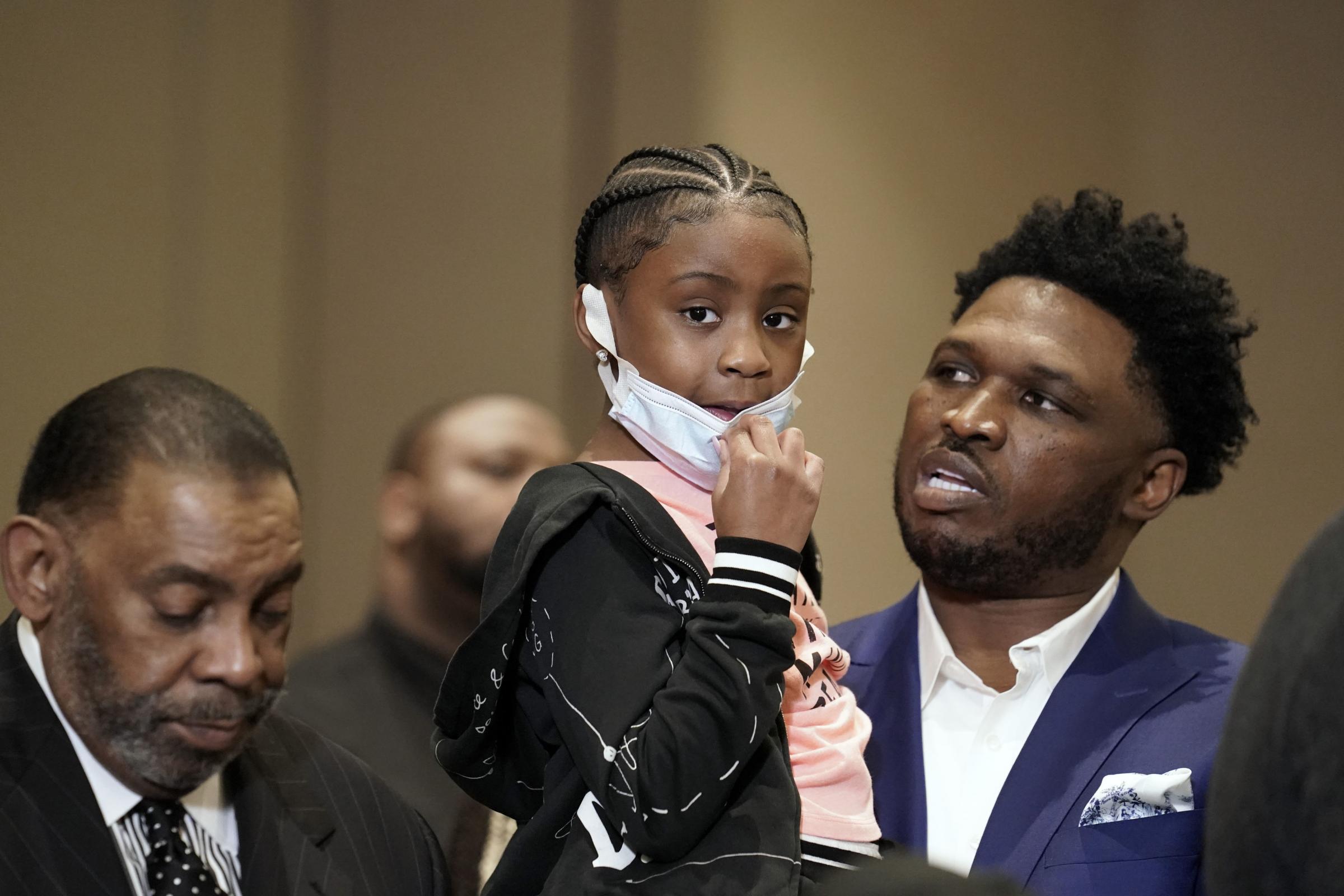 Gianna Floyd, the daughter of George Floyd, joins family and supporters during a news conference after the verdict was read in the trial of former Minneapolis Police Officer Derek Chauvin, Tuesday, April 20, 2021, in Minneapolis. (AP Photo/John