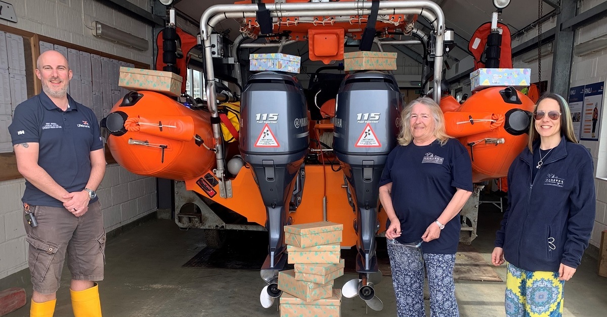 Spreading joy - Alice Simpson (right) and Jean Harrington make a special delivery to West Mersea RNLI