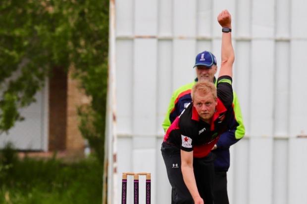 Full flight - Ben Stephens in action for Colchester and East Essex against Hornchurch where he took two wickets Picture: TRACY HILLS Instagram: t_hillsphotos Twitter: @T_Hills1