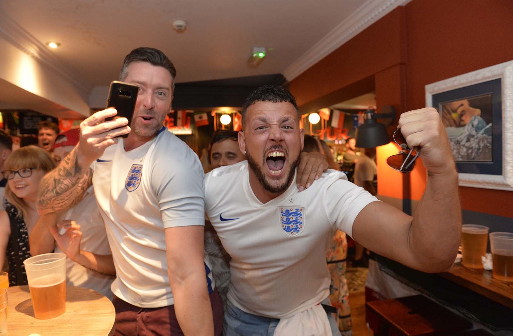 Colchester celebrate as England get through to the semi finals of the World Cup.Centurion pub.