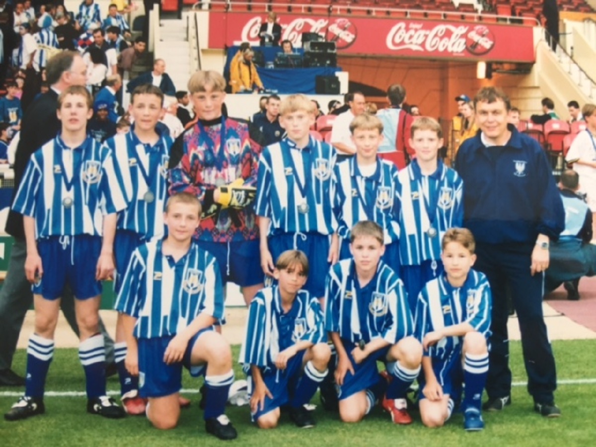 Chance of a lifetime - these lucky Gilberd students got to play at Wembley, prior to Colchester Uniteds Third Division play-off final against Torquay United. Roger is on the right