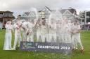 Essex players celebrate with the Championship Trophy during Somerset CCC vs Essex CCC, Specsavers County Championship Division 1 Cricket at The Cooper Associates County Ground on 26th September 2019.