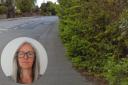 Concerned - Jo Wheatley (inset) and the overgrown pavement in Low Road, Dovercourt