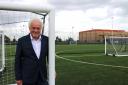 Sporty - Councillor Mick Barry beside the new 3G football pitches at Clacton Leisure Centre